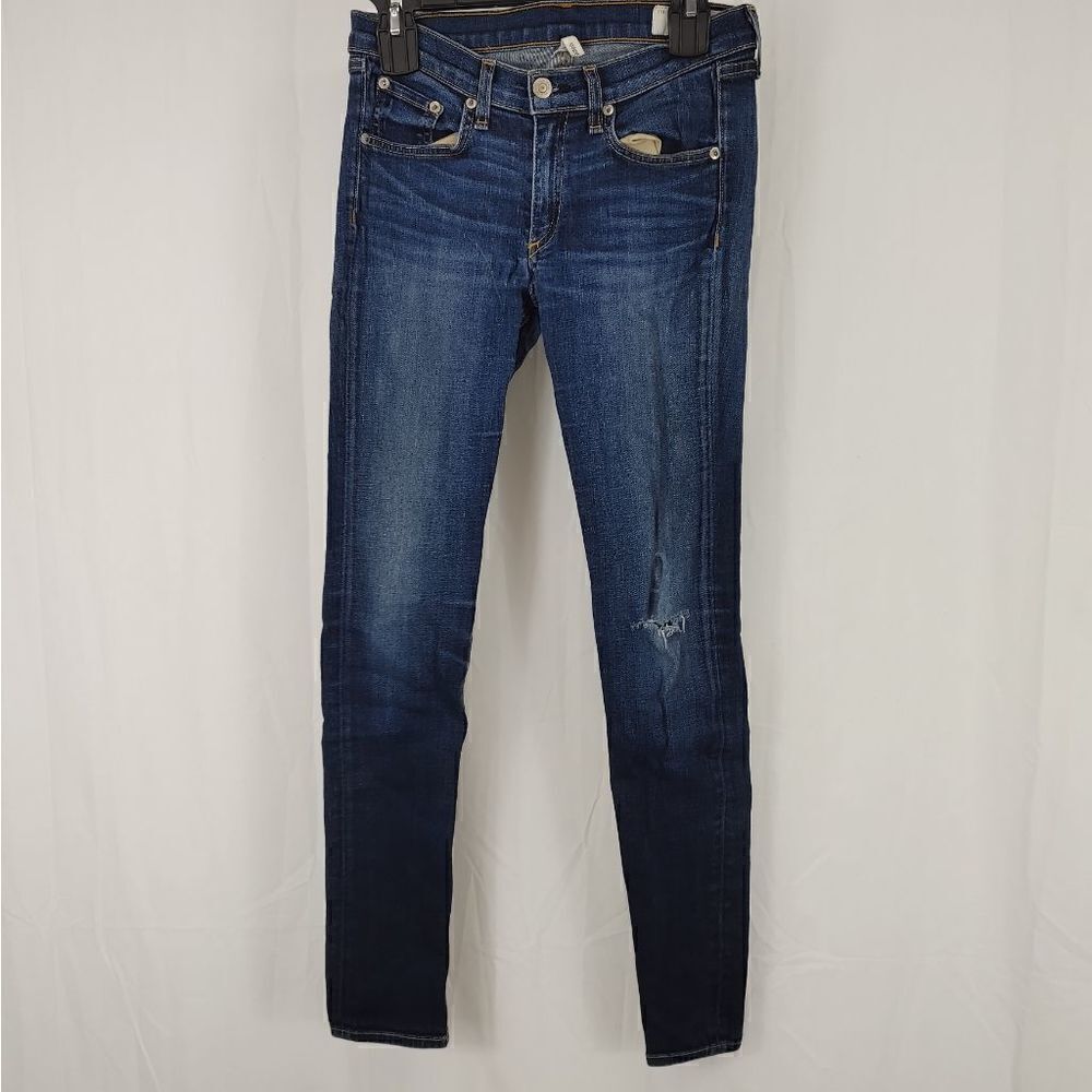 Rag & And Bone Skinny Low Rise Denim Jeans Women Size 28 Blue Distressed.
Waist
